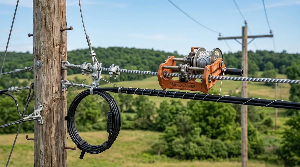 Overlashing fiber optic cable on existing messenger strand aerial installation