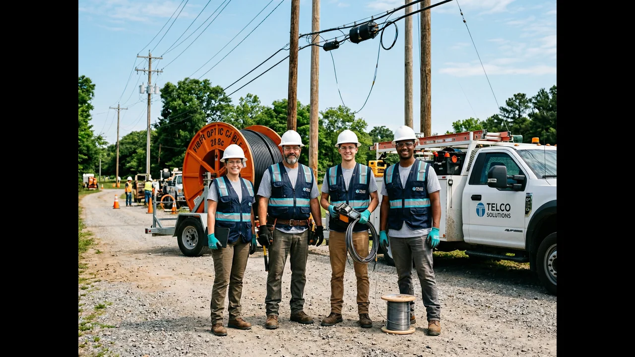 Telecom construction safety crew in PPE following OSHA requirements